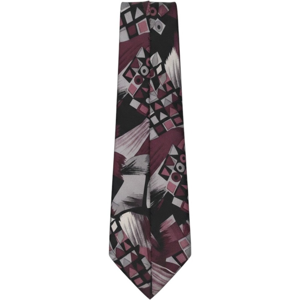 Pierre Cardin Mens Silk Necktie Purple Grey Black Geometric Abstract Print USA